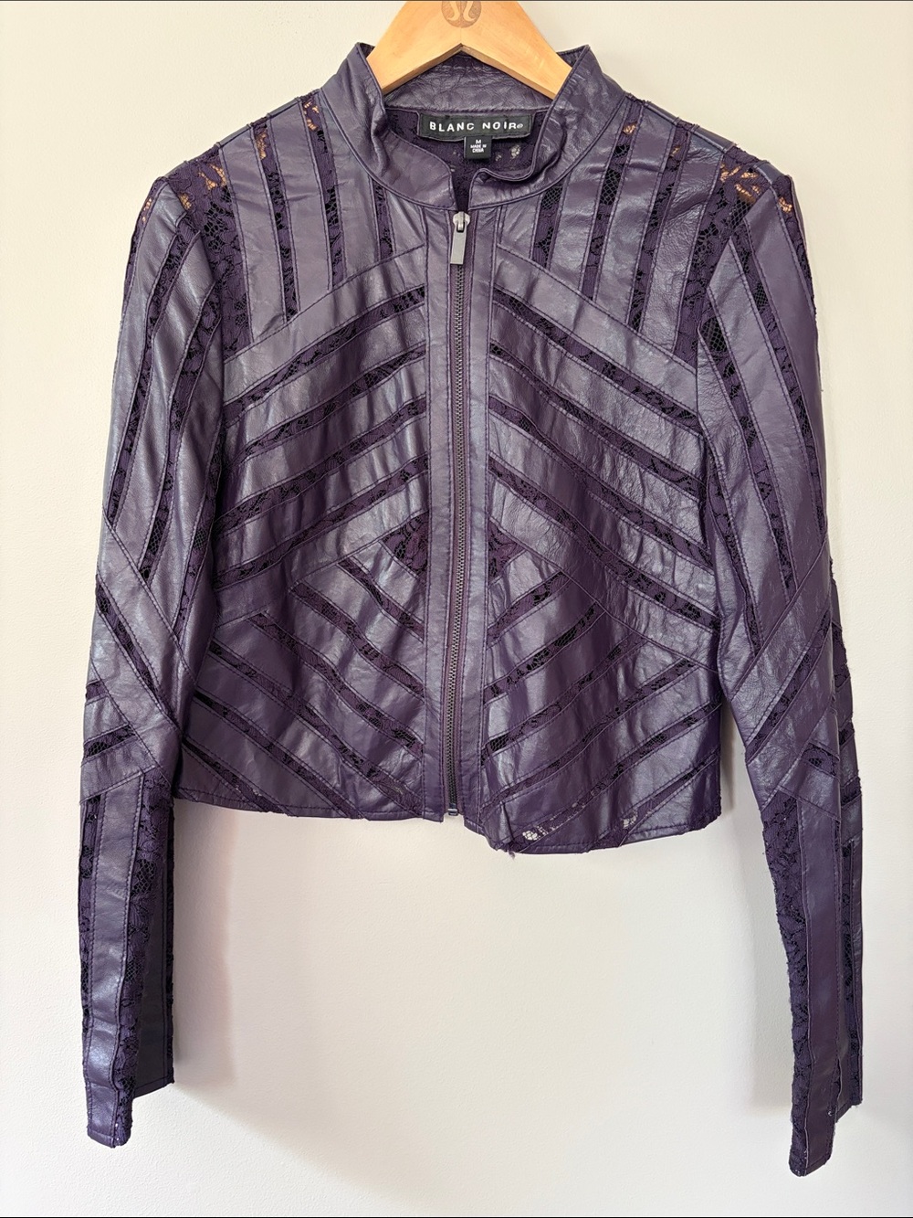 Vintage Blanc Noir Leather Lace Jacket Medium Royal Plum Purple